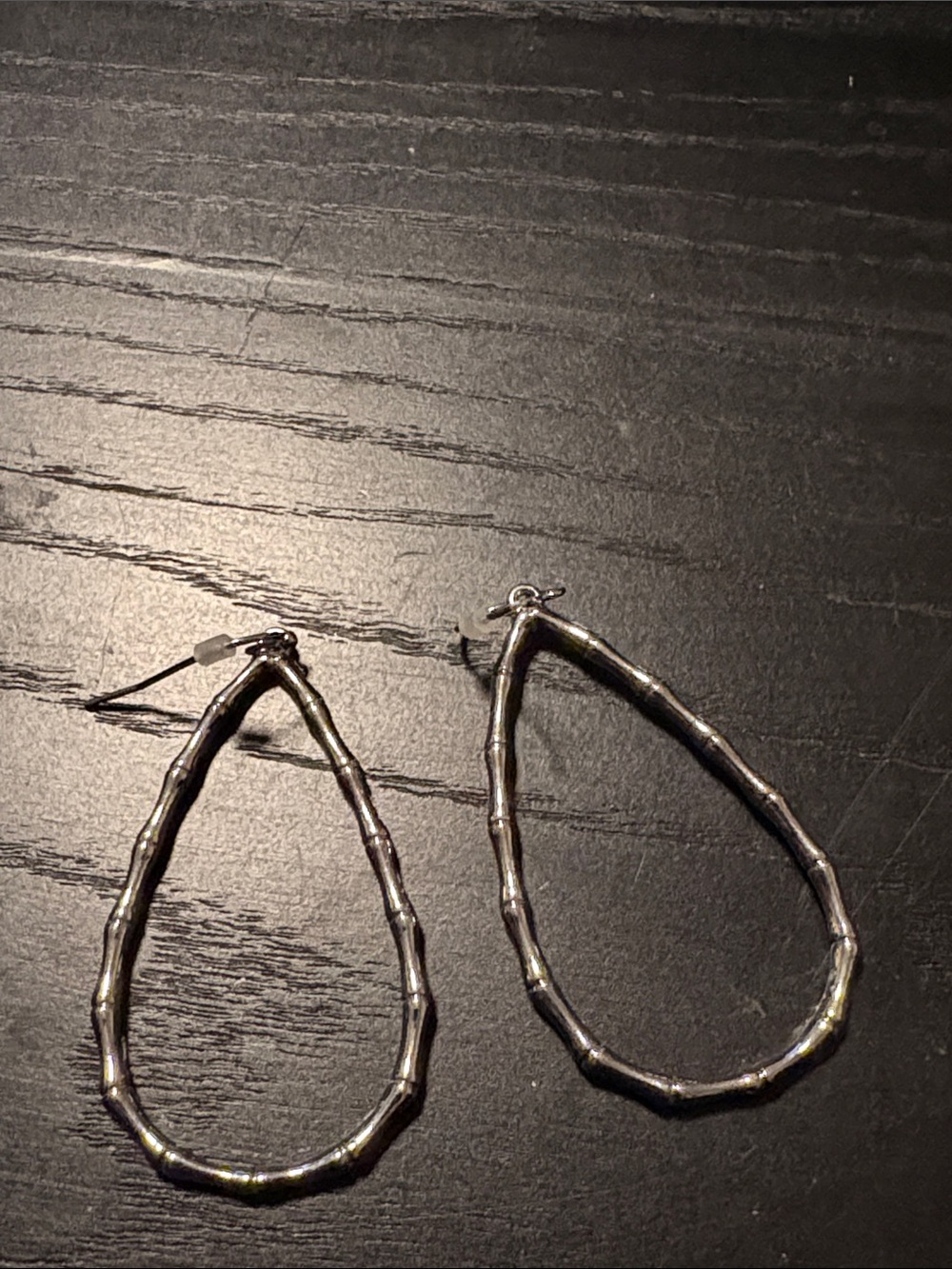 Silver Teardrop Bamboo-Textured Hoop Earrings - Women Jewelry